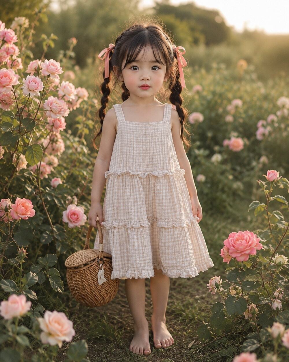 Cottage Morning Light & Little Meadow Whispers gingham muslin dress 4T
